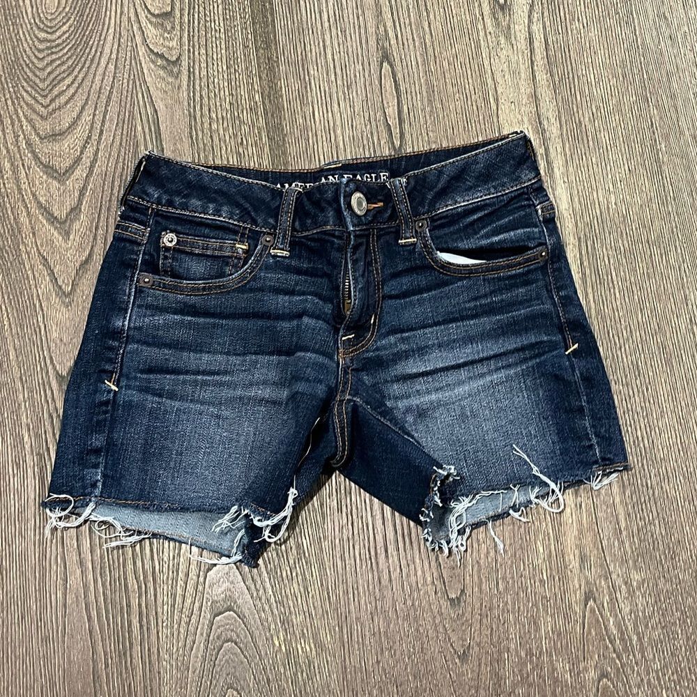 American Eagle Outfitters Boyfriend Shorts Super Stretch Dark Wash Blue Size 2